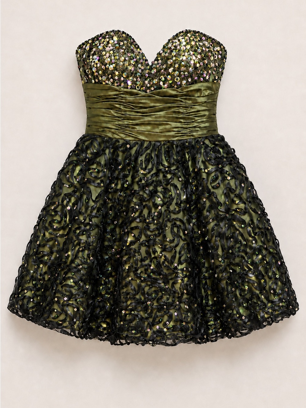 Jovani Size 2 Olive Green Black Beaded Strapless Cocktail Homecoming Dress